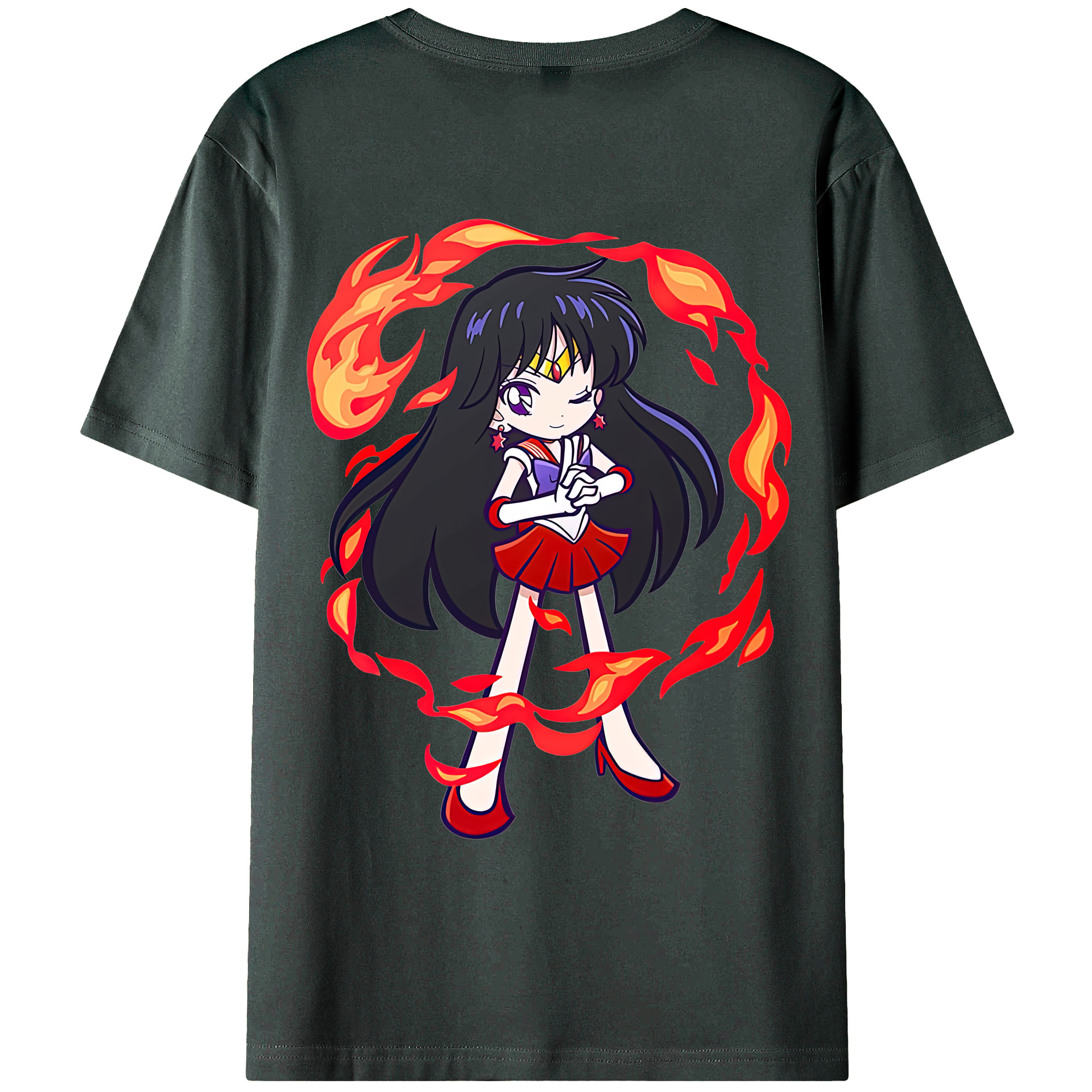 （画像用） 美少女戦士セーラームーン 火野レイ ひの レイ Sailor Moon Hino Rei （セーラーマーズ,Sailor Mars） 綿100％ メンズ半袖Tシャツ（バックプリント） 通気性